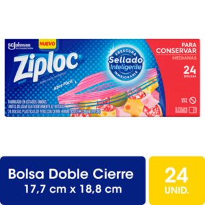 Bolsas Doble Cierre Ziploc para Conservar Medianas 24 un.