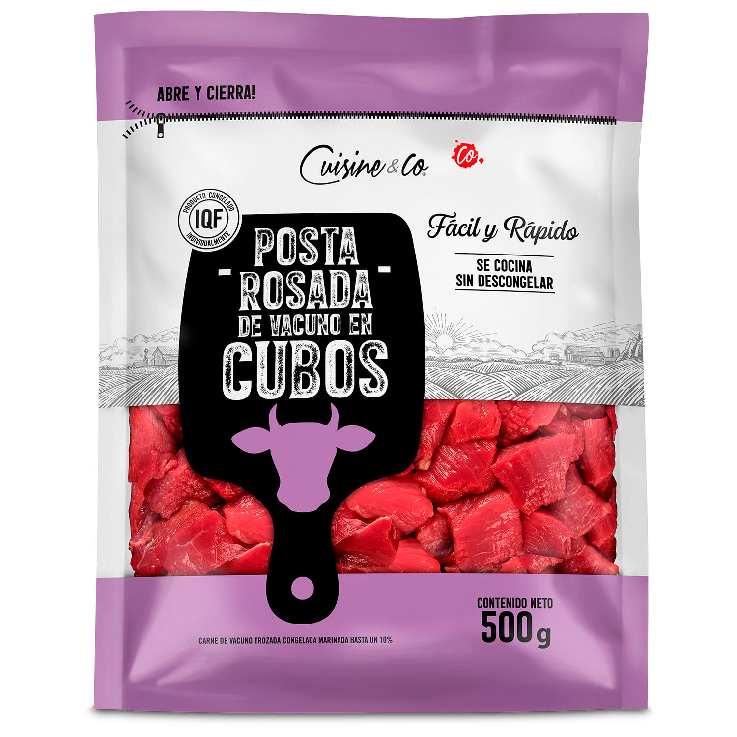 Carne Posta Rosada de Vacuno en Cubos Congelada Cuisine & Co 500 g
