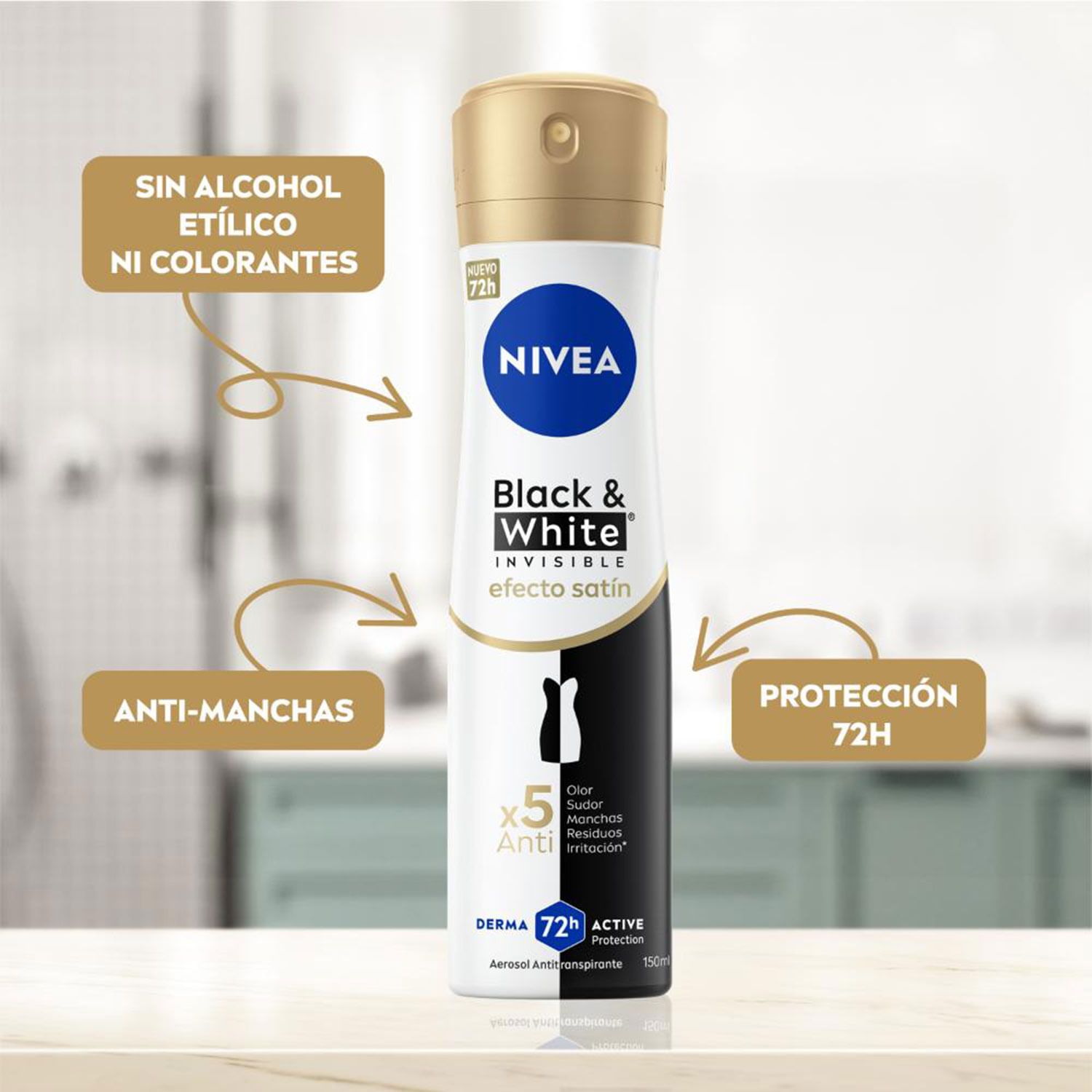 Desodorante Spray Nivea Black & White Toque Seda 150 ml - Image 3