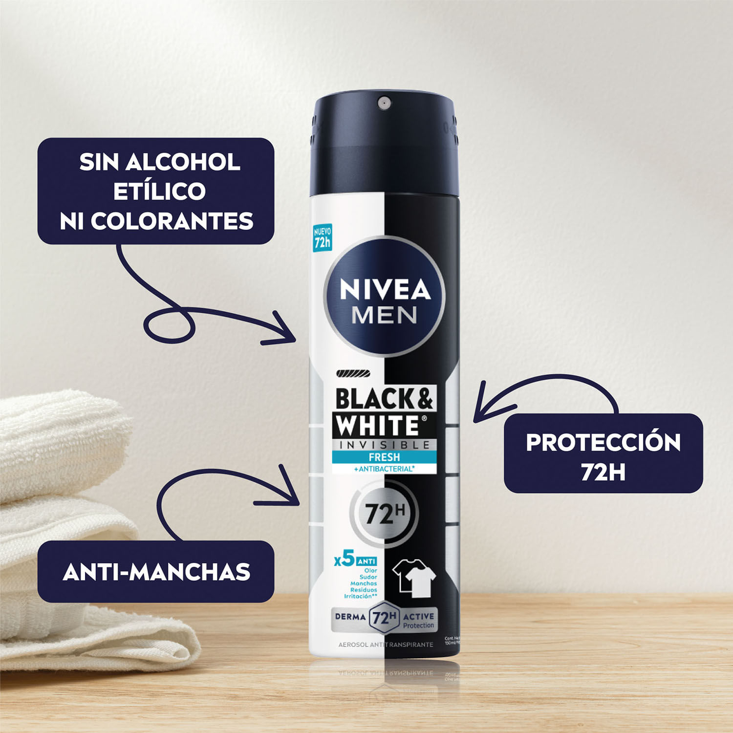 Desodorante Spray Nivea Men Black & White Fresh 150 ml - Image 2