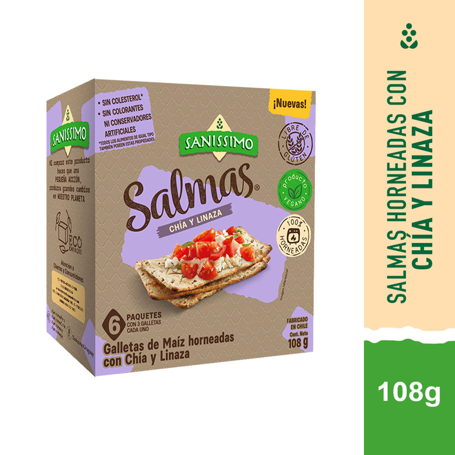 Galletas Salmas Linaza y Chía 108 g 6 Paquetes