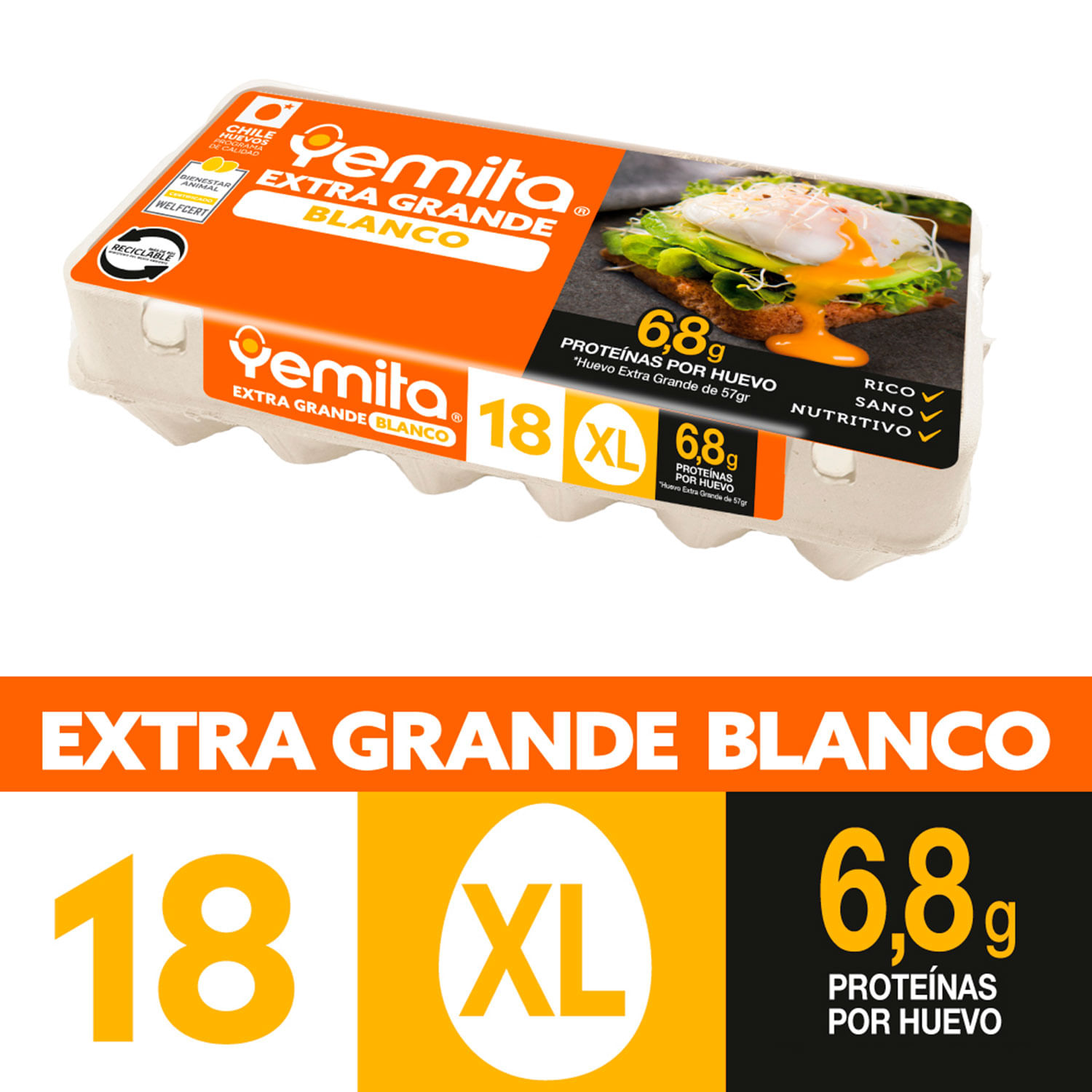 Huevos Yemita Extra Blanco 18 un.