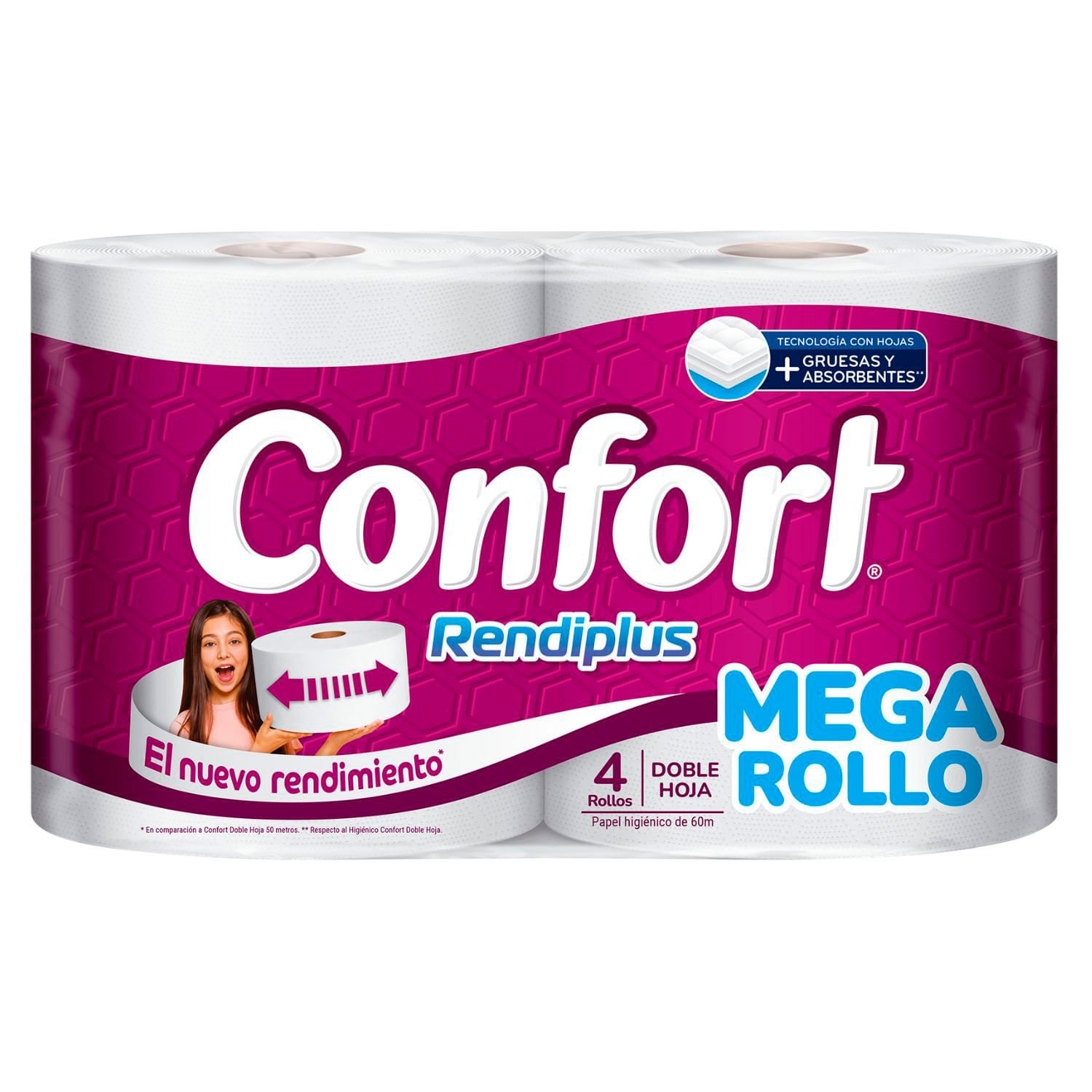 Papel Higiénico Confort Doble Hoja Rendiplus 60 m 4 un. - Image 2