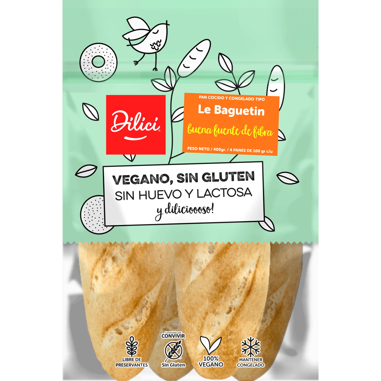 Pan Le Baguetin Dilici Blanco Sin Gluten 400 g