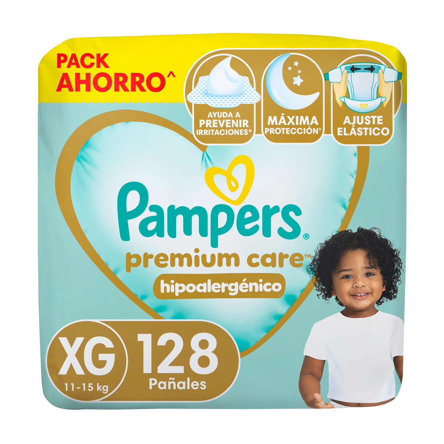 Pañales Pampers Premium Care 11-15 kg Talla XG 128 un.