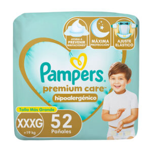 Pañales Pampers Premium Care +19 kg Talla XXXG 52 un.