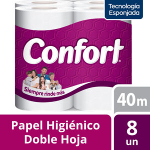 Papel Higiénico Confort Súper Doble Hoja 40 m 8 un.