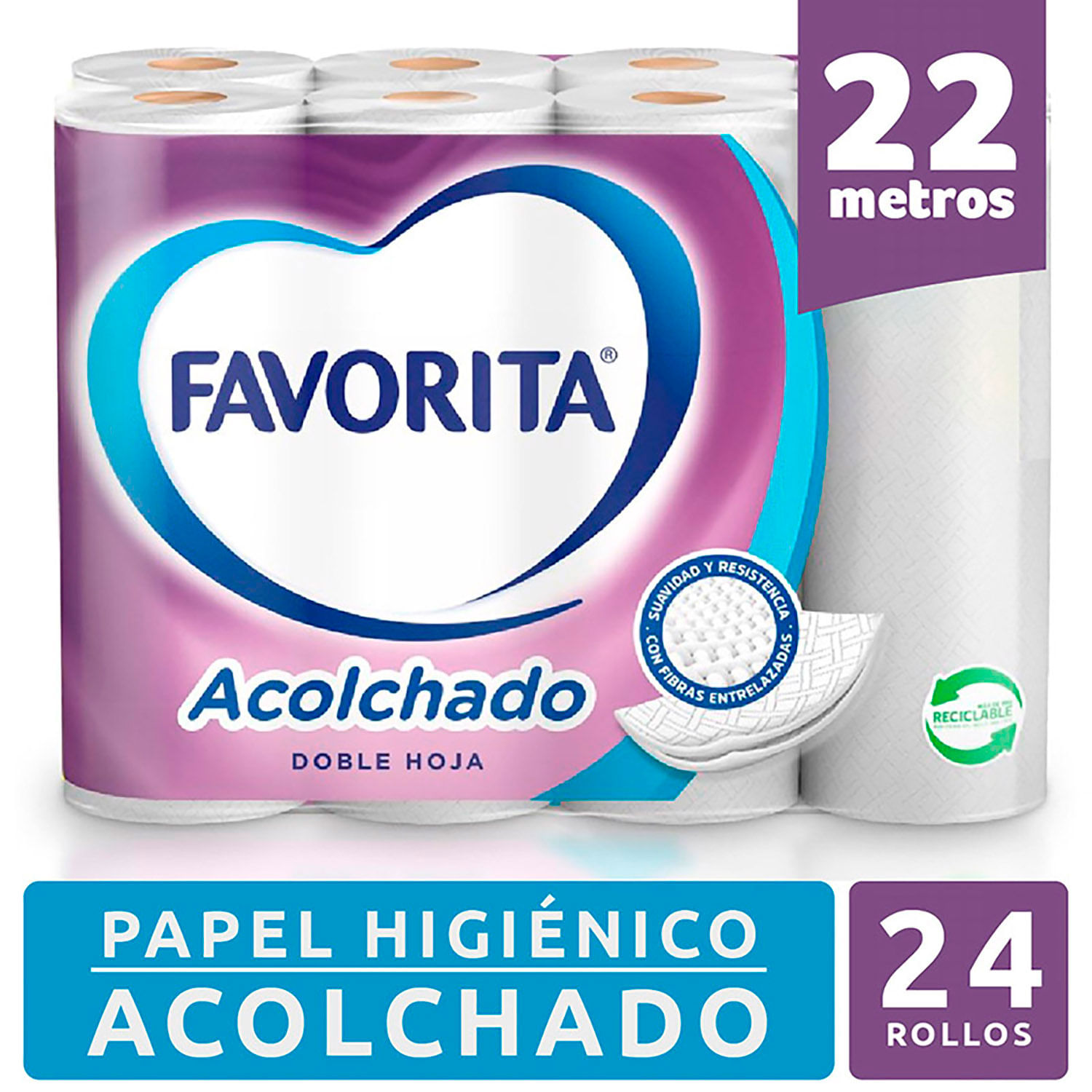 Papel Higiénico Favorita Acolchado Doble Hoja 23.5 m 24 un.