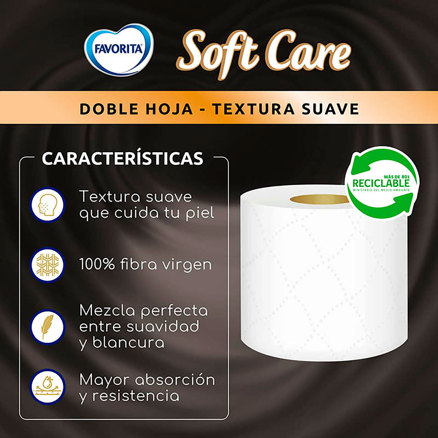 Papel Higiénico Favorita Soft Care Doble Hoja 50 m 4 un. - Image 3