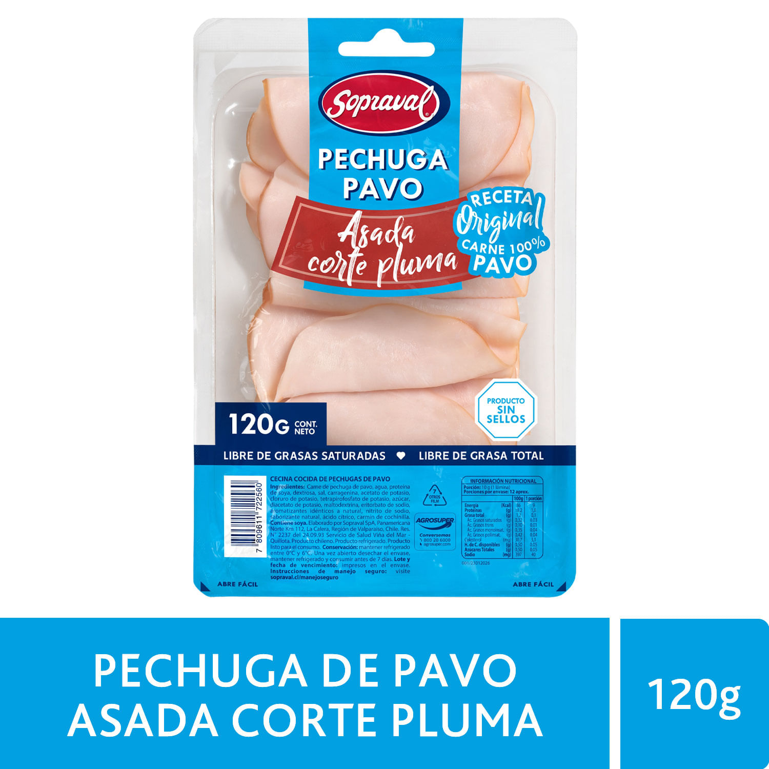 Pechuga 100% Pavo Asada Corte Pluma 120 g