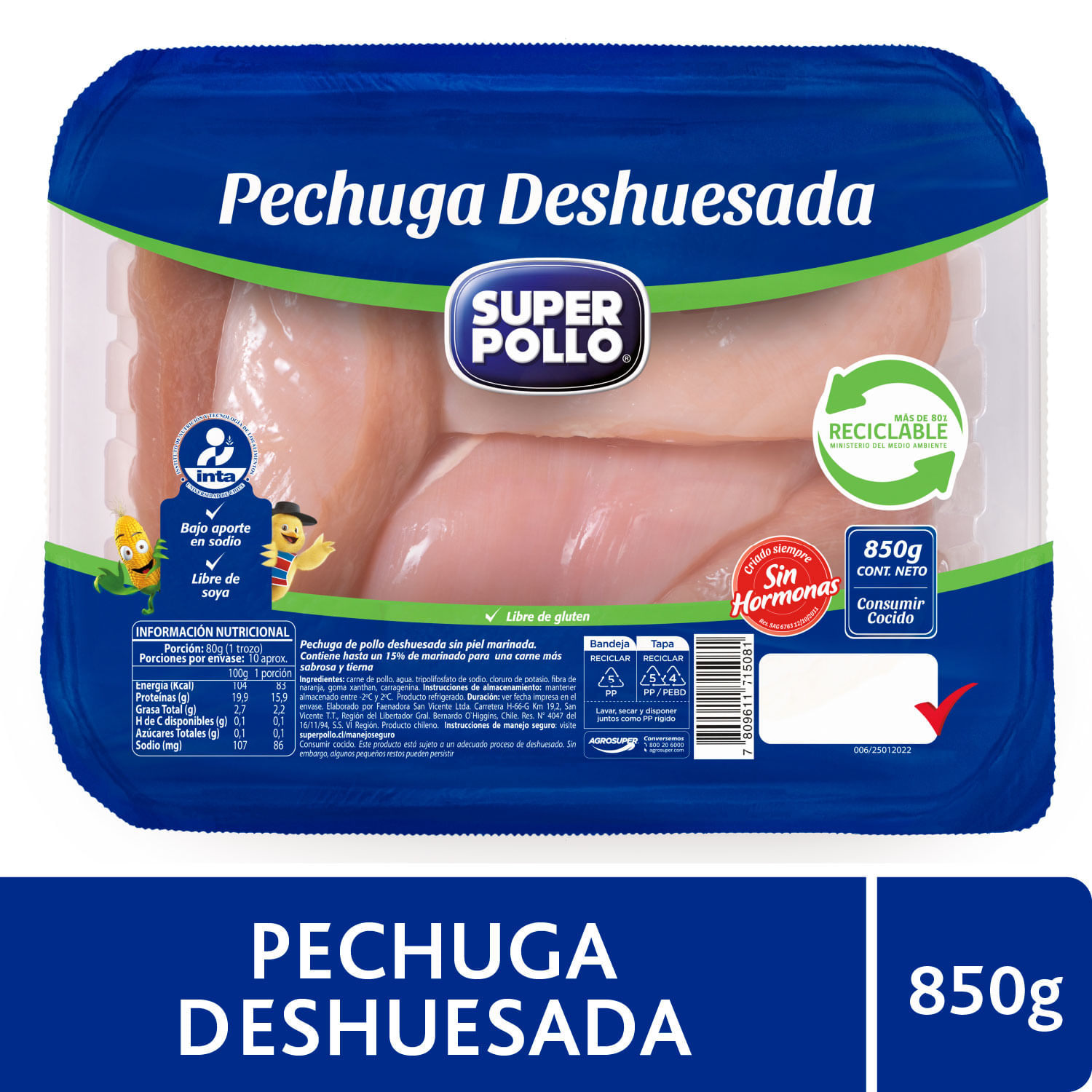 Pechuga Deshuesada de Pollo 850 g