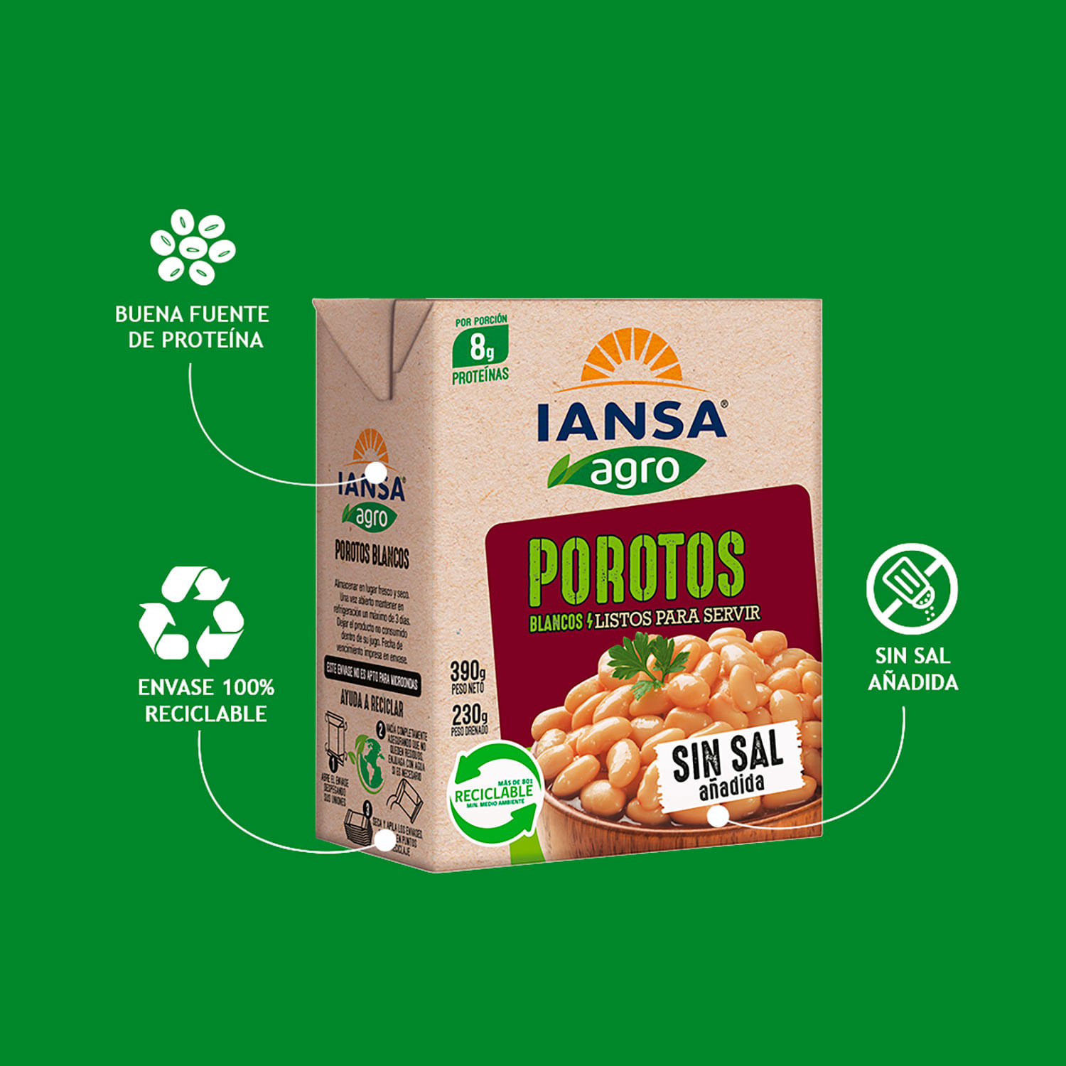 Porotos Blancos Iansa Agro Listos 230 g drenado, 390 g neto - Image 4