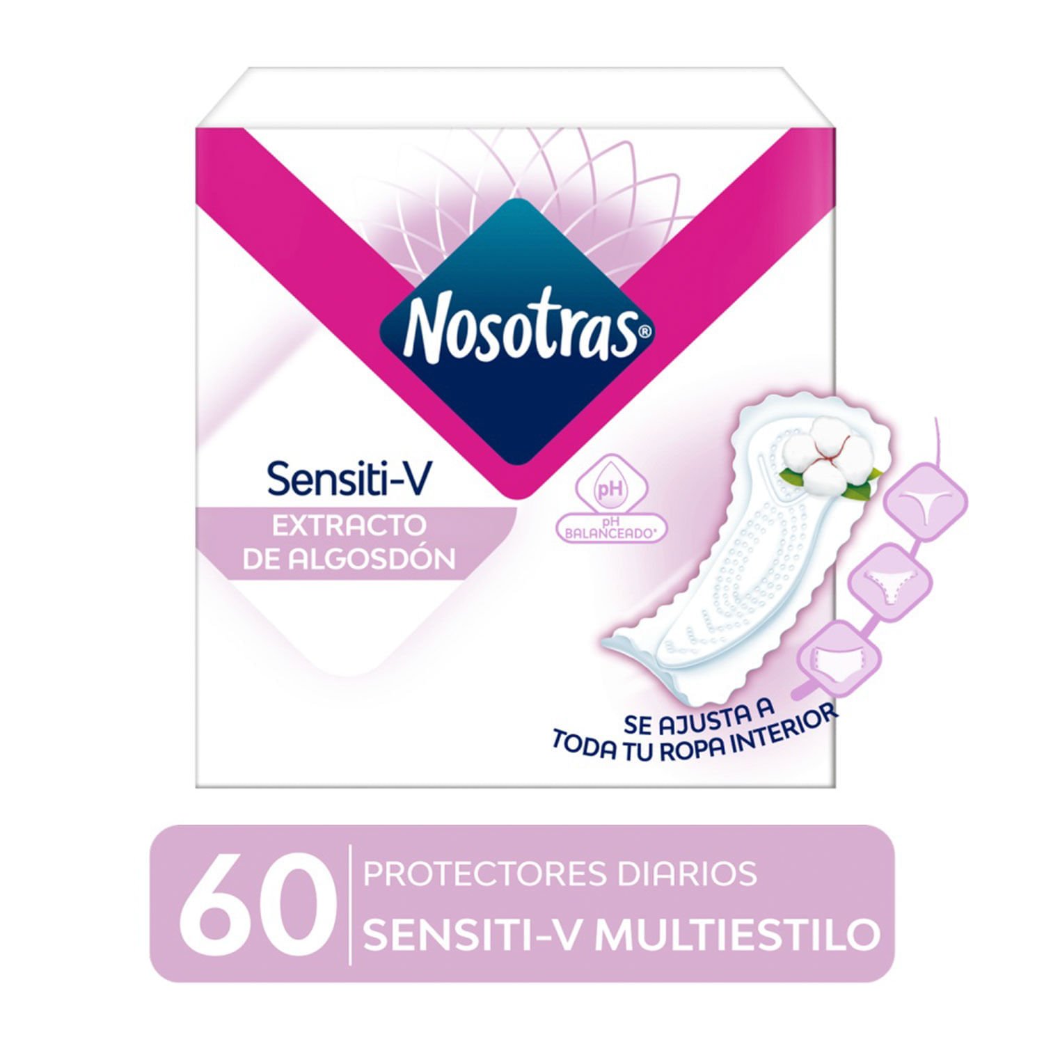 Protectores Diarios Cortos Nosotras Sensitiv Multiestilo 60 un.