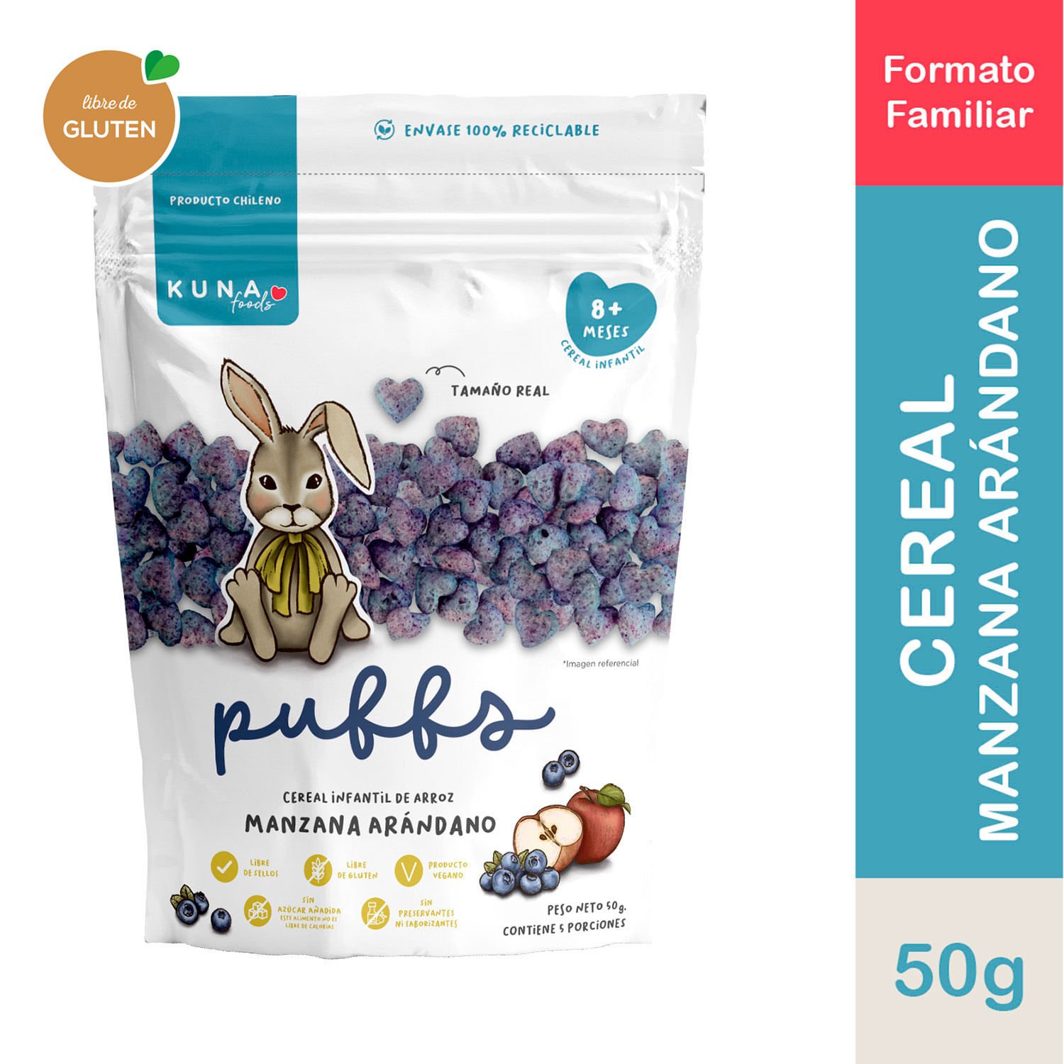 Puffs Kuna Foods Manzana Arándano 50 g