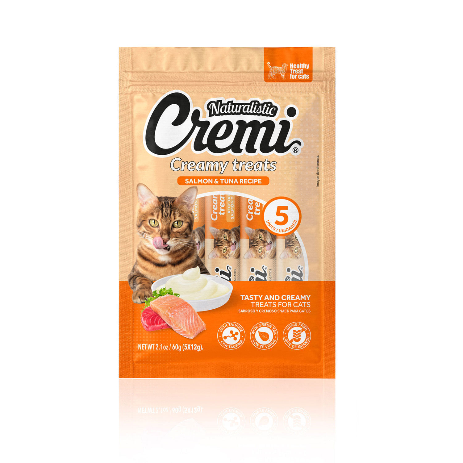 Snack Cremoso Naturalistic Cremi Gatos de Todas Las Edades Salmón Atún 5 un.