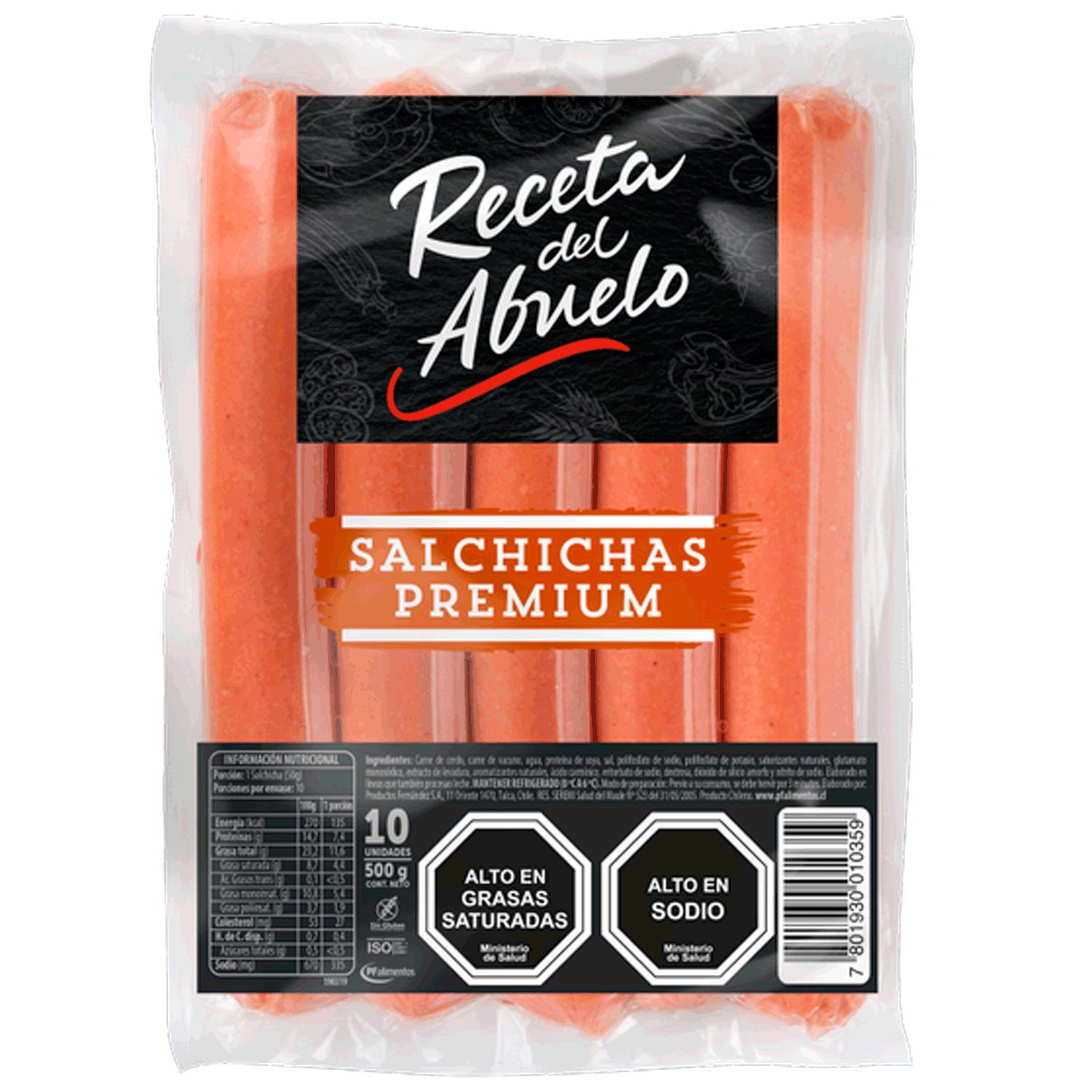 Salchichas Receta del Abuelo Premium 500 g 10 un.