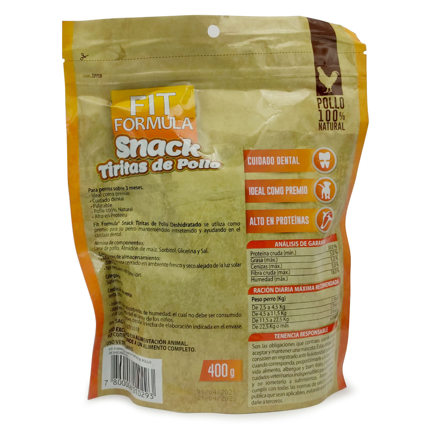 Snack Perro Fit Tirita Pollo Deshidratado 400 g - Image 2