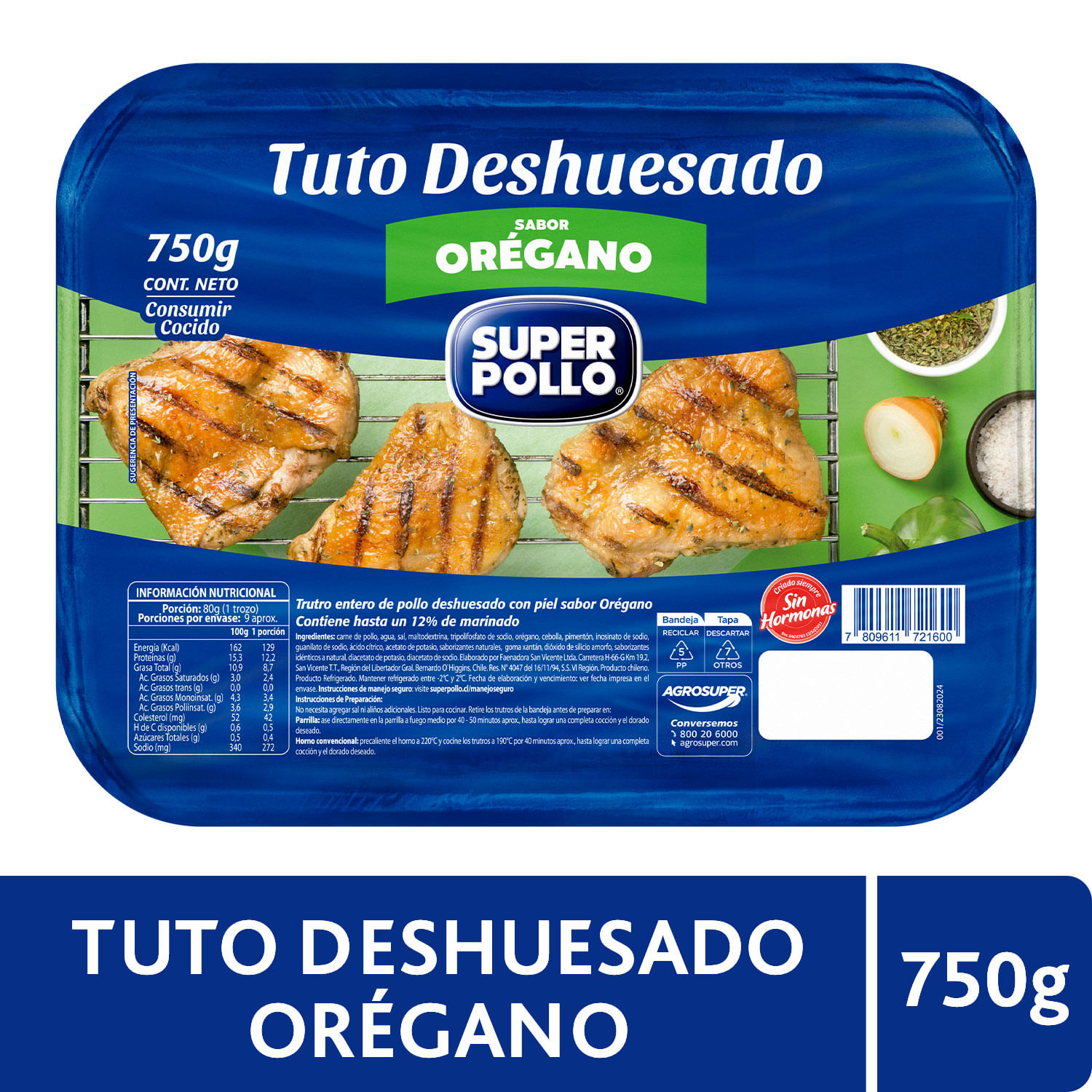 Pollo Tuto Deshuesado Sabor Orégano 750 g