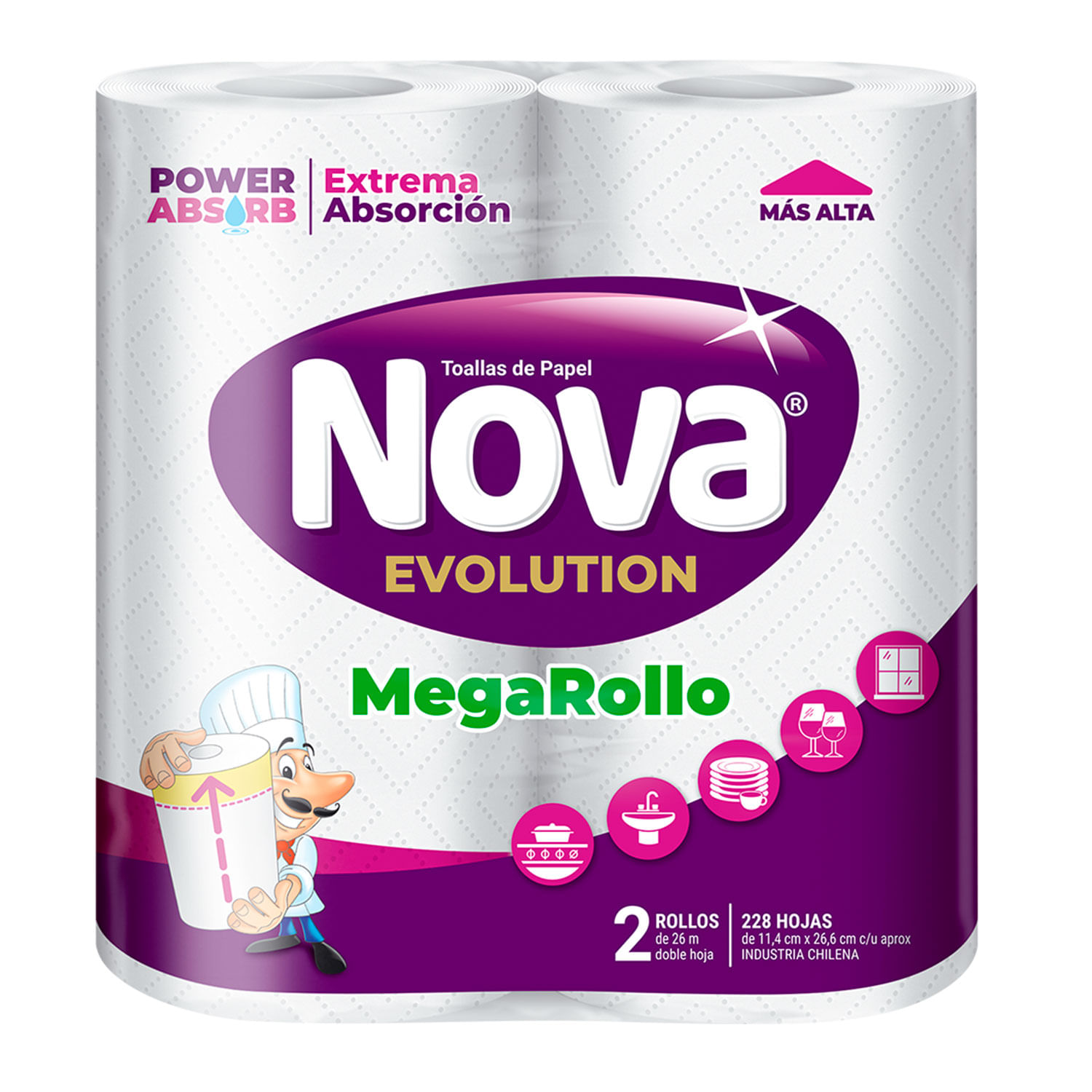 Toalla de Papel Nova Evolution Mega Rollo 26 m 2 un. - Image 2