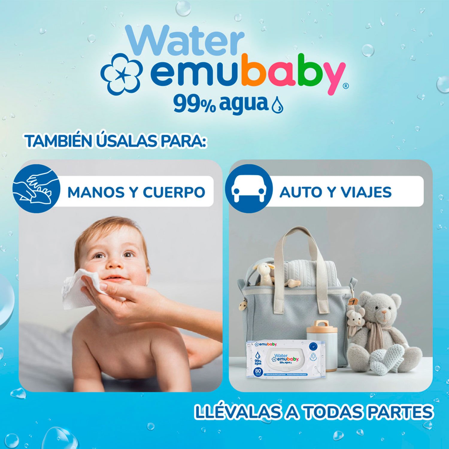 Toallas Húmedas Emubaby Water 2 Paquetes de 80 un. - Image 4