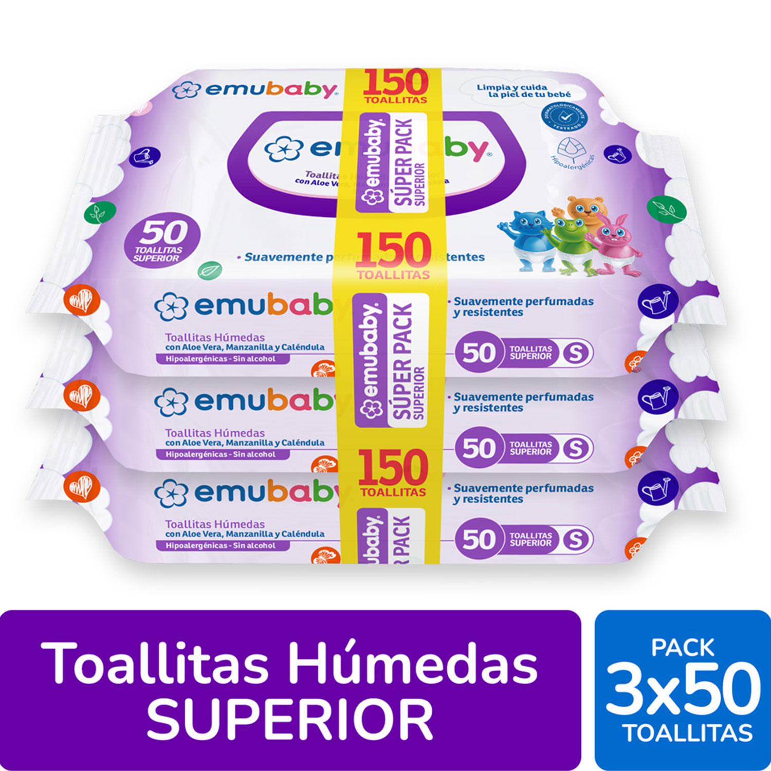 Toallas Húmedas Superior Emubaby 3x50 un.