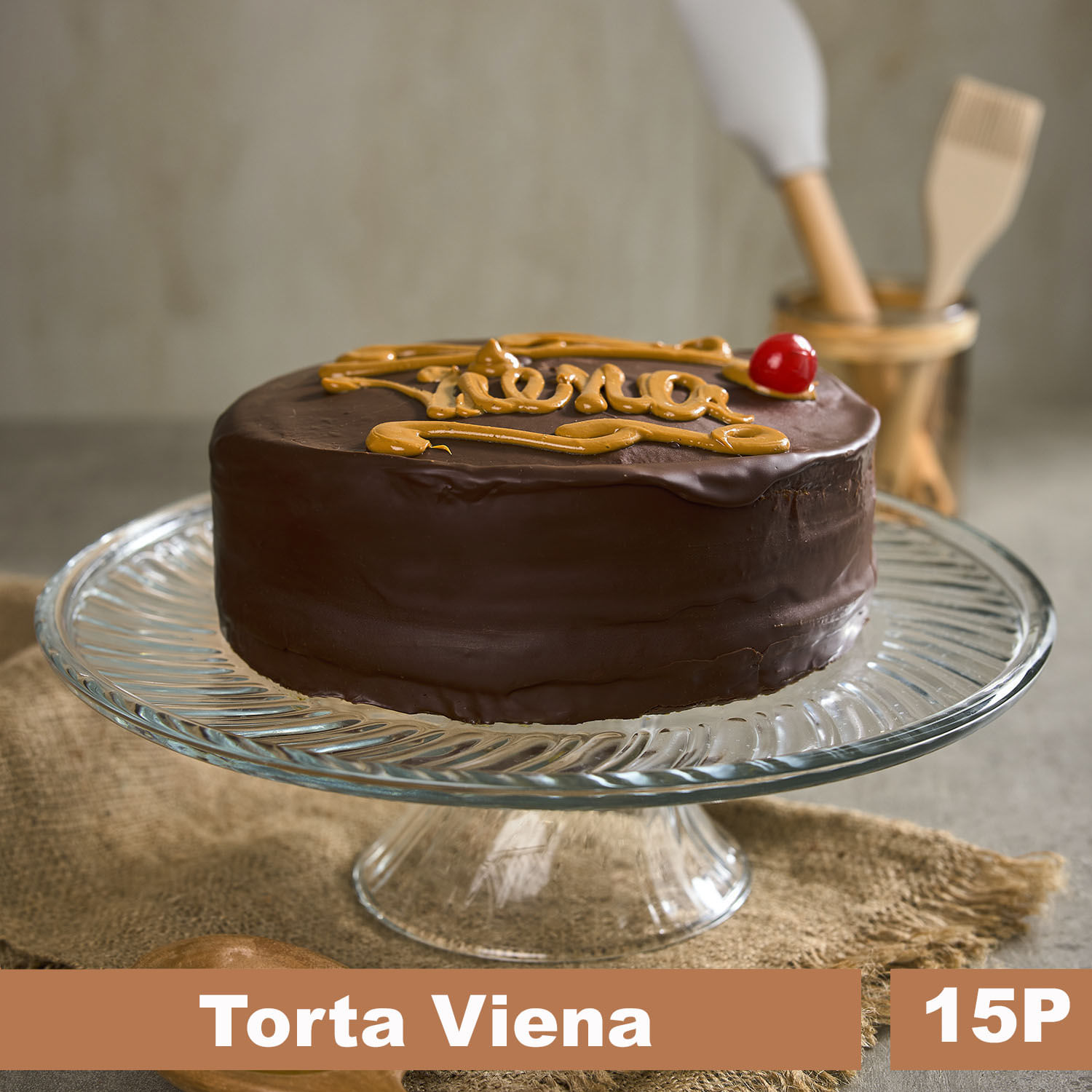 Torta Viena: Bizcocho Chocolate, Manjar y Mermelada Frambuesa 15 Porciones