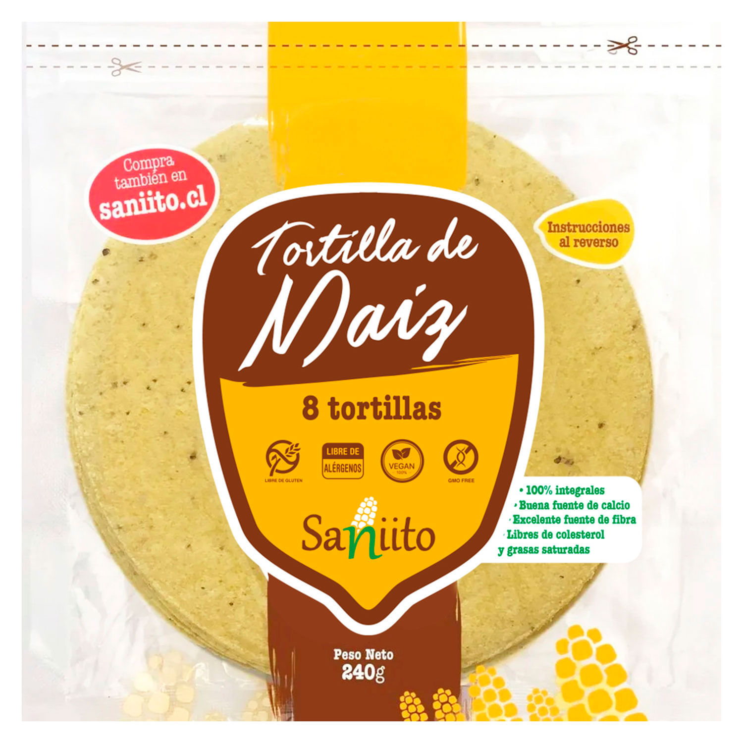 Tortillas de Maíz Saniito Sin Gluten 240 g 8 un.